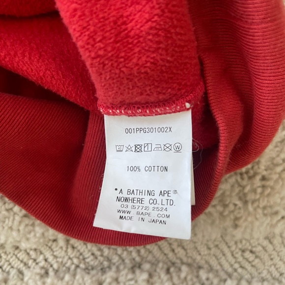 A Bathing Ape Bape Red Sweatshirt Hoodie - Picture 4 of 8